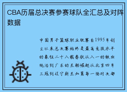 CBA历届总决赛参赛球队全汇总及对阵数据