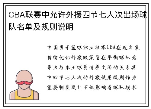 CBA联赛中允许外援四节七人次出场球队名单及规则说明