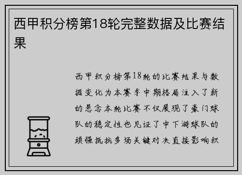 西甲积分榜第18轮完整数据及比赛结果